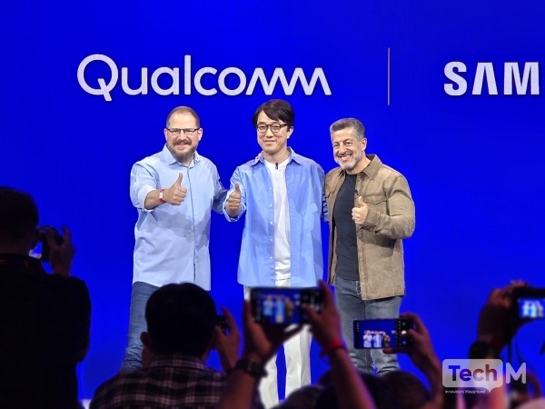'스냅드래곤 서밋 2025'에서 크리스티아노 아몬 퀄컴 CEO, 최원준 삼성전자 MX사업부 COO, 알렉스 카투지안 퀄컴 본부장(왼쪽부터)이 삼성전자와 퀄컴의 협력을 이어간다고 선언했다/사진=윤상호 기자