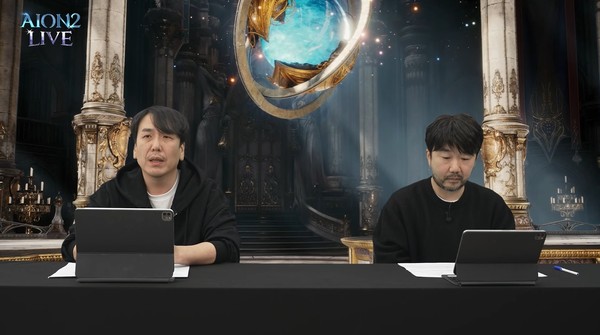 엔씨소프트가 '아이온2' 라이브방송을 통해 이용자와 소통하고 있다. 소인섭 아이온2 사업실장(왼쪽)과 김남준 개발PD가 업데이트 방향에 대해 설명하고 있다. / 사진=아이온2 유튜브 채널